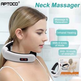 Other Massage Items Aptoco Electric Neck Massager Pulse Back and Neck Massager Far Infrared Heating Pain Relief Tool Health Care Relaxation Machine 230617