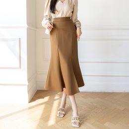 Fashion High Waist Chiffon Stitching Black Skirt Women Clothes Ladies Casual Sexy Fishtail Skirts Female Girls Kawaii Long