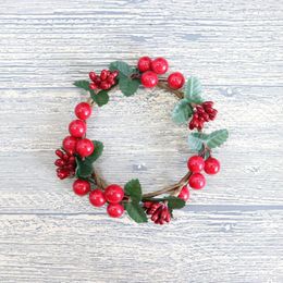 Decorative Flowers Artificial Plant Candle Holder Decoration Wreath Christmas Decor Wax Red Berry Wreaths