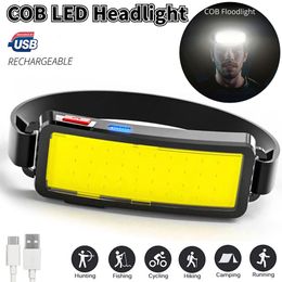 Headlamps COB LED Headlamp Portable Headlights Outdoor Headlight with Builtin Battery USB Rechargeable Head Lamp Camping Fishing 230617