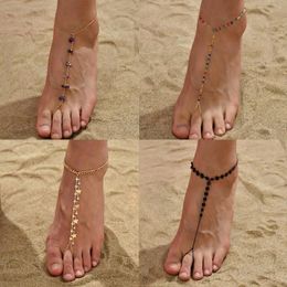 Anklets Boho Natural Stone Sparkling Crystal Butterfly Foot Leg Chain Women Color Beaded Ankle Bracelet Sandals Barefoot Beach Jewelry