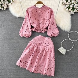 Two Piece Dress Summer Sexy Lace Two Piece Skirt Set Women Casual 2 Piece Set Skirt and Blouse High Waist Skirt Suits Two Piece Matching Sets 2023