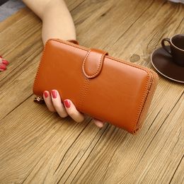 Heißer verkauf öl wachs leder brieftasche retro handy tasche lange reißverschluss münze tasche frauen karte tasche große geld clip H680