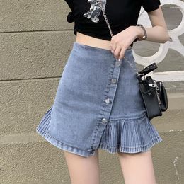 Skirts Women's Skirt Denim For Women Pleat Clothes Jeans Short Mini Gyaru Ruffle Pleated Korean Style Vintage Premium Stylish V