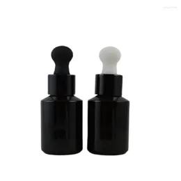 Storage Bottles 30ML Shiny Black Glass Essential Oil Bottle Empty Rubber Dropper Cosmetic Packaging Refillable Container 20pieces