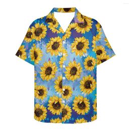 Men's Casual Shirts Cumagical 2023 Fashion Unique Printed Funky Hawaiian Shirt Sunflower Print Men Short Sleeve Top Blouse For Summer