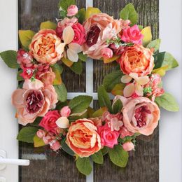 Decorative Flowers Artificial Garland Creative Full Bloom Easy Care Welcoming Spring Door Wreath Garden Decor Pendant