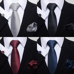 Bow Ties Birthday Present Workplace Tie Hanky Cufflink Set Solid Black Red Blue Necktie Formal Clothing Printed Father's Day