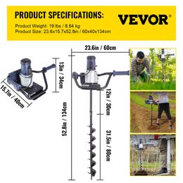 Boormachine VEVOR 1.6 HP Electric Post Hole Digger 1200w 1500w Electric Auger Powerhead 4 " 6" Earth Drill With Extension Bar Cosy Handles