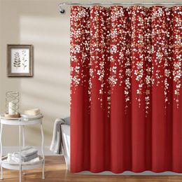 Curtains Weeping Flower Shower Curtain Liner Blue Floral Cherry Blossoms Vine Spring Garden Fabric Shower Curtain Waterproof Bath Curtain