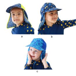 Swimming caps Blue Sun Hat Swim Hats Bucket Caps Ear Neck UV Protection Cartoon Beach Cap Wide Brim Swimming Outdoor Boy Girl 230617