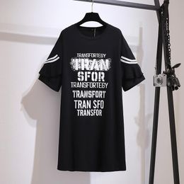 Dresses 150kg Plus Size Women's Summer Loose Tshirt Dress Bust 157cm 6xl 7xl 8xl 9xl 10xl Short Sleeve Printed Letter Dress Black White