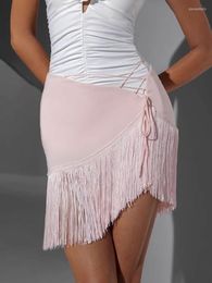Stage Wear ZYM Latin Dance Fringe Skirt With Adjustable Straps Black Pink Ballroom Dancing For Prom ZYMdancestyle Training #2348