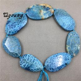 Crystal Oval Faceted Blue Chrysanthemum Stone Slice beads,Natural Coral Gem Stone Sediment Slab Pendant Beads for jewelry MY1505