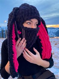 Fashion Face Masks Neck Gaiter CHRONSTYLE Cute Women Girls Knitted Skullies Beanies Solid Winter Warm Loose Causal Animals Ears Pattern Caps Hat Club 230617