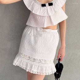 Skirts Brand Fashion Bow Lace Splicing Half-Body Mini Skirt Black White A-Line Fishtail Short 2023 Summer Clothing