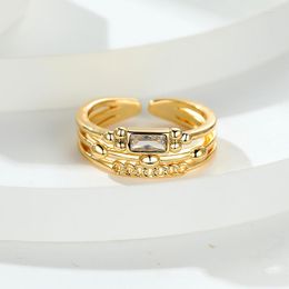 Wedding Rings Vintage Female Crystal Square Open Ring Classic Gold Colour Engagement Dainty White Zircon Stone For Women