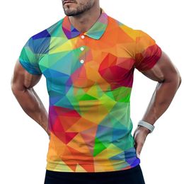 Men's Polos Ombre Print Casual Polo Shirts Colourful Polygon T-Shirts Short-Sleeve Graphic Shirt Beach Y2K Oversized Clothes Gift 230617