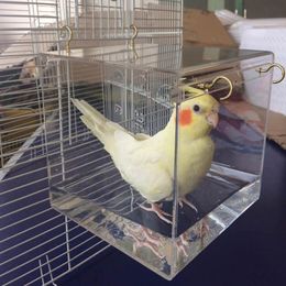 Stands Transparent Pet Bird Bath House with Hanging Hooks for Parrots Atiels Parakeets
