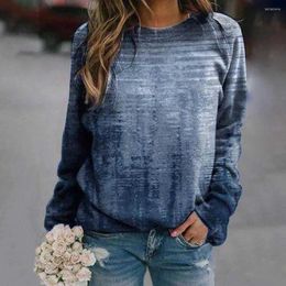 Women's Blouses M-3XL Size Women Long Sleeve O Neck T-Shirt 2023 Autumn Winter Loose Casual Top Shirts Gray Plain Render Printing Drop