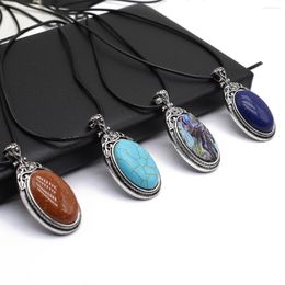 Pendant Necklaces Natural Stone Shell Necklace Oval Shape Crystal Agate Abalone Retro Alloy Base For Jewelry Party Gift