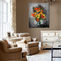 Famous Knife Painting on Canvas Bouquet of Happiness Hand Painted Still Life Flower Modern Wall Art