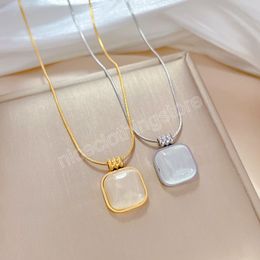 Cat's Eye Stone Minimalist Square Pendant Necklace Furnace Stainless Steel Necklace Female INS Mesh Red Collar Chain