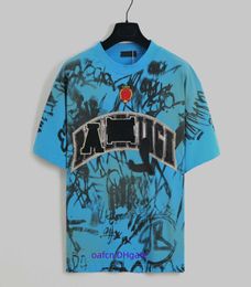 23SS Designer Men's T-shirt Handmade Graffiti Craft Printed Short Sleeve Summer Shirt Loose Worn and Dirty Craft Luxury T-shirt