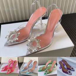 Amina Muaddi Pumps Crystal-embellished Designer Begum Sandal Pvc Shoes Spool Stiletto Heels Sandals Women's Designers Dress Shoe Evening Slingback
