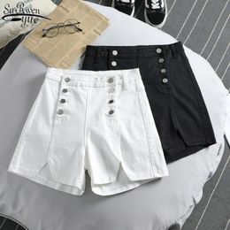 Jeans 2021 Casual Black White Shorts Korean Button Loose Short Jeans Shorts Vintage Summer High Waist Denim Shorts Women Female 10251