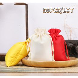 Gift Wrap 50 Pcs/Lot Drawstring Satin Bags Christmas Package Silk Touching Jewellery Pouches Wedding Candy Party Favours Pocket 10x14cm