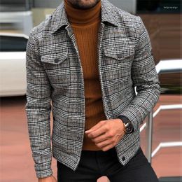 Men's Jackets Spring Men's Slim Jacket Lapel Fashion Long Sleeve Plaid Coat Man Mens Clothing Trends