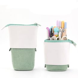 Telescopic Pencil Bag Pen Holder Stationery Case, PU Corduroy Stand-up Retractable Transformer Bag Colourful Organizer, Great for Christmas Holiday Gift 1224511