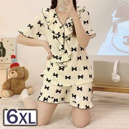 Women's Sleepwear Summer Ladies Pyjamas Set Cotton Pyjama Women Lotus Leaf Collar Short-sleeve Large Size Home Wear Pyjamas M-6XL