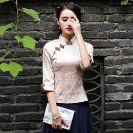 Ethnic Clothing Vintage Women Tang Top Chinese Style Mandarin Collar Cheongsam Shirt Summer Ladies Stage Show Clothes Classic Hanfu Tops