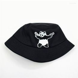 Berets 2023 Cartoon Panda Embroidery Cotton Bucket Hat Fisherman Outdoor Travel Sun Cap Hats For Men And Women 355