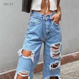 Jeans Mltf Fashion Sexy Ladies Ripped Jeans Washed Jeans Slim Fit Retro Vintage Denim Trousers Haruku White Ripped Loose Jeans