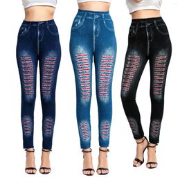 Women's Leggings Elastic Jeans Stripe Print Denim For Women High Waist Outfits Hip Yoga Pants