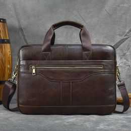 Briefcases Genuine Leather Briefcase Bag For 15.6 Inch Laptop Computer Cowskin Handbag Men Male Crossbody Shoulder