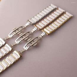 Watch Bands Quartz Watchband Straps Bracelets Silver Gold Rosegold Stainless Steel Wrap Ceramic White 20mm 22mm Butterfly Buckle Wrist