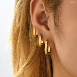 Hoop Earrings Punk 18K Gold Plated Geometric Ova Stainless Steel For Women Girls Piercing Huggie Ear Buckle Rock Jewelry Gifts