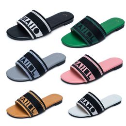 Designer Slides Women Embroidered Fabric Slide Slippers Summer Beach Ladies Walk Sandals Fashion Low heel Flat slipper Shoes Size 36-42
