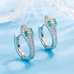 Stud Earrings Trendy Snake Green Crystal Emerald Gemstones Diamonds Clip On For Women 18k White Gold Filled Silver S925 Jewelry