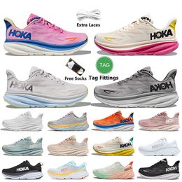 Sapatos Hoka1 Clifton 8 9 One Treinadores Esportivos Jogging Runnin Sapatos Hoka1 Bondi 8 Rosa em Carbono X 2 Nuvem Gelo Água Porto Cinza Mulheres Homens Tênis Ao Ar Livre Malha Tênis