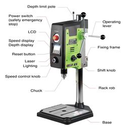 Joiners ALLSOME 800W Benchtop Drill Press 6Speed1.513mm Chuck Mini Drilling Machine For Woodworking