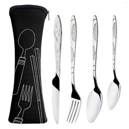 Dinnerware Sets 5pcs Portable Travel With Case Spoon Fork Tableware Stainless Steel Cutlery Set Hiking Family Outdoor Picnic