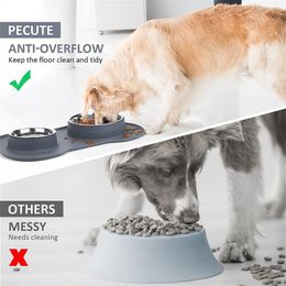 Feeding NonSlip Pet Dog Bowl Silica Gel Mat Stainless Steel Double Cat Bowls for Dogs Cats Spill Proof Pet Feeder Bowl Dog Supplies