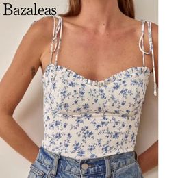 Camis 2022 Summer BLUE flora print Camis for women chiffon Camisole Spaghetti Strapless Short Tank Tops