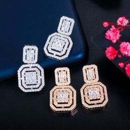 Dangle Chandelier CWWZircons Delicate White Gold Colour Cubic Zircon Square Drop Dangle Earrings for Women Fashion Wedding Party Wear Jewellery CZ865 230617