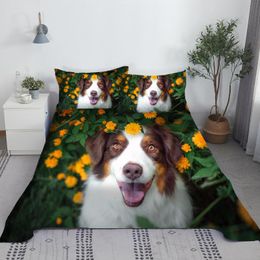 Set Cute Dog Bed Sheet Set 3d Printed Animal Pet Bed Flat Sheet with Pillow Cover for Adults Kids King Single Size Wholesale